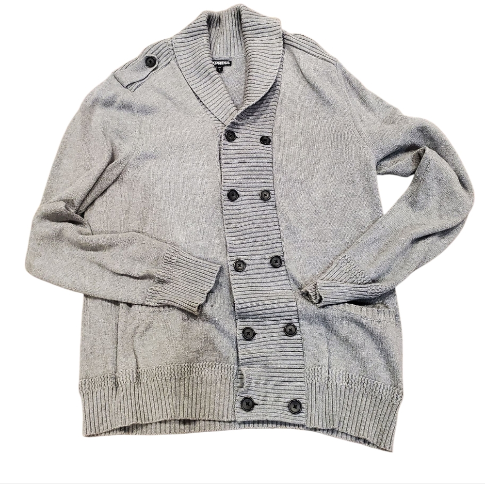 Express Men's Gray Button Down Cardigan - Picture 2 of 6